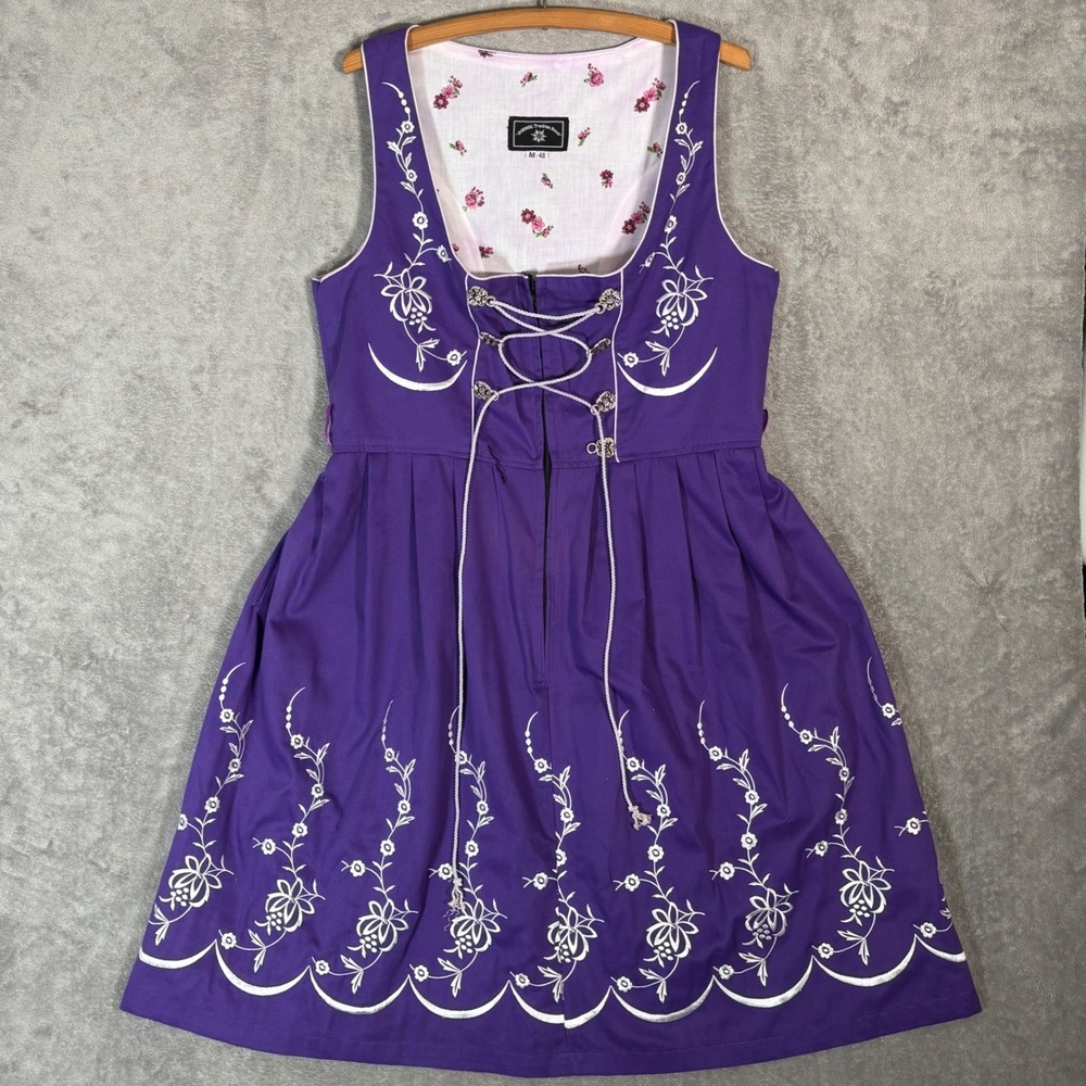 Women's Purple Embroidered Dirndl Dress